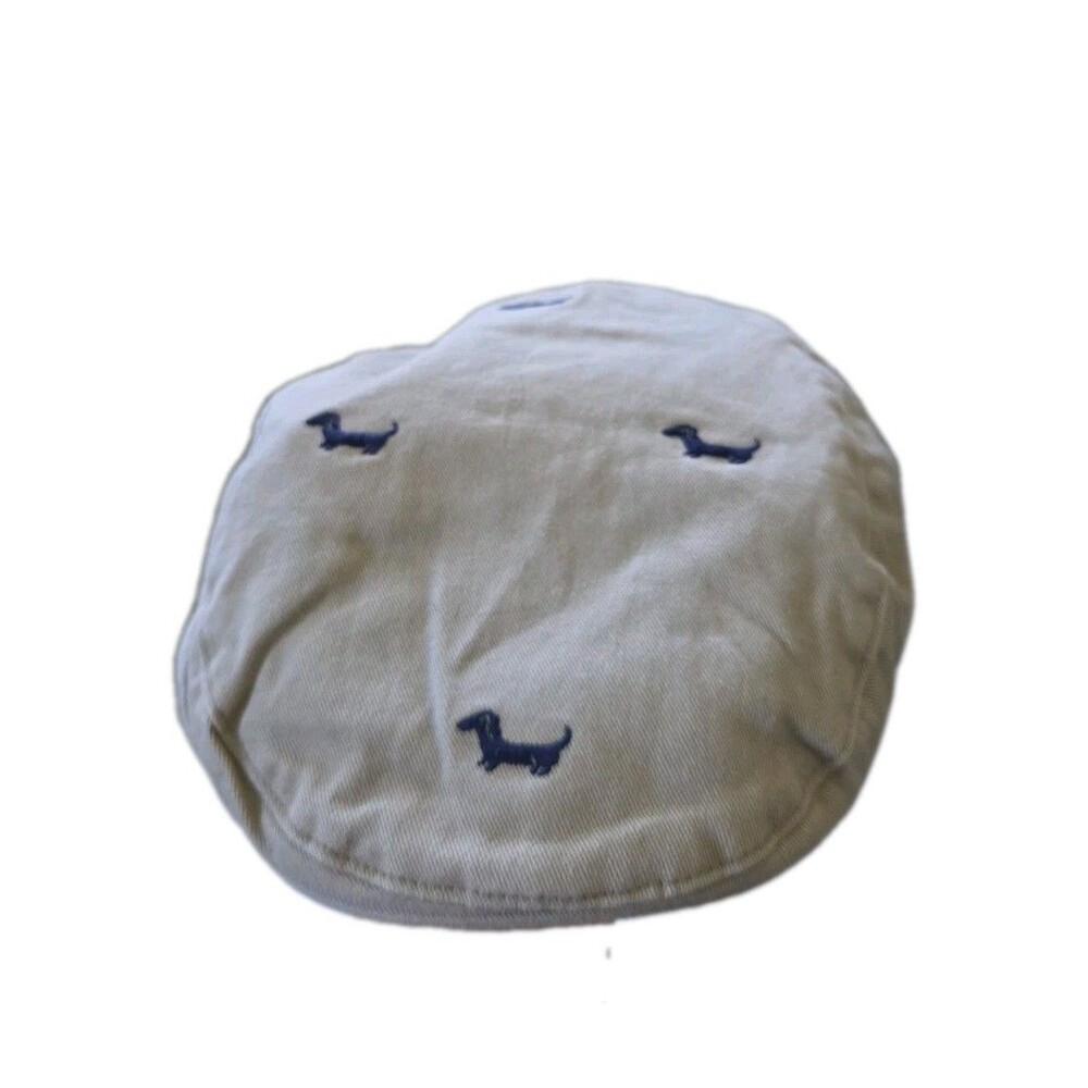 Janie and Jack Beige Dachshund Embroidered Newsboy Cap Baby 12-24 Months EUC